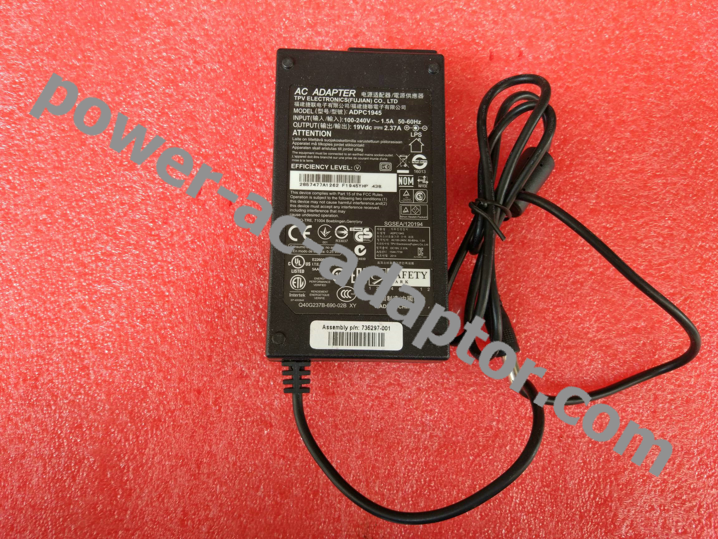 19V 2.37A Philips 238G4D 238C4Q 234E5QSB AC Adapter charger - Click Image to Close